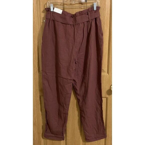 Maurices Linen Ankle Pants Brown Paper Bag High Rise 29” Leg - Picture 5 of 9